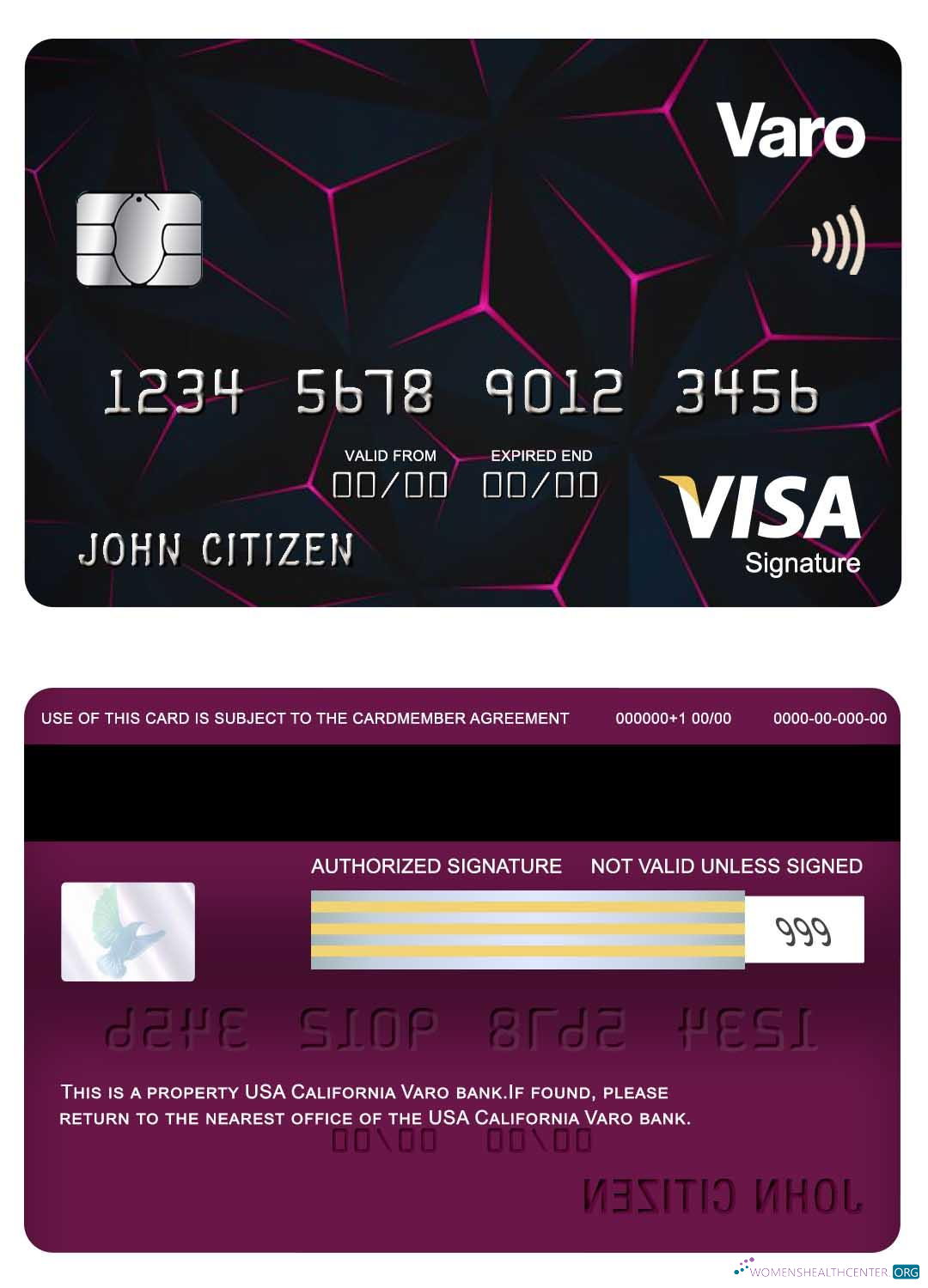Download USA California Varo bank visa signature card Photoshop template